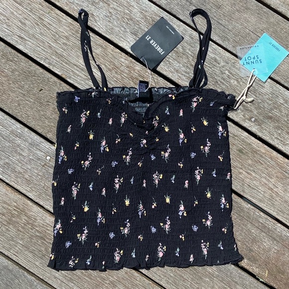 Forever 21 Black Foral Tank Top, Size Sm - Picture 1 of 4